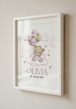 Load image into Gallery viewer, Geburtsposter Kinderzimmer Bild Poster Wanddeko Babyzimmer Dekoration Mädchen personalisiert mit Namen