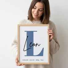 Load image into Gallery viewer, Poster Set für Kinderzimmer Bilder Wanddeko Deko Baby personalisiert Geschenk zur Geburt Junge blau Hund