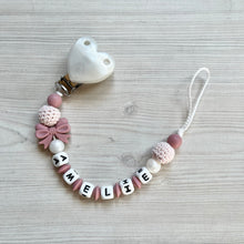 Lade das Bild in den Galerie-Viewer, Schnullerkette personalisiert mit Namen Mädchen Silikon rosa weiß