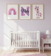 Load image into Gallery viewer, Kinderzimmer Bilder 3 Poster Set Wanddeko Babyzimmer Dekoration Mädchen