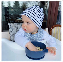 Lade das Bild in den Galerie-Viewer, Sillki Silikon Esslernschüssel Breischale mit Deckel dunkelblau