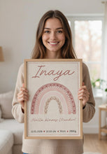 Load image into Gallery viewer, Kinderzimmer Bild Geburtsbild Poster Regenbogen Mädchen Babyzimmer Dekoration