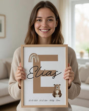 Load image into Gallery viewer, Geburtsposter mit Namen Kinderzimmer Bilder Set Wanddeko Babyzimmer Dekoration Waldtiere