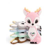 Lade das Bild in den Galerie-Viewer, Schnullerketten Set mit Namen Mädchen personalisiert Silikon schwarz altrosa Leo