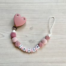 Lade das Bild in den Galerie-Viewer, Schnullerkette personalisiert mit Namen Mädchen Silikon rosa weiß