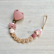 Carica l'immagine nel visualizzatore di Gallery, Schnullerkette personalisiert Holz Silikon Mädchen Regenbogen altrosa rosa