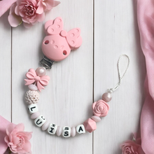 Carica l'immagine nel visualizzatore di Gallery, Schnullerkette mit Namen Mädchen Silikon rosa personalisiert Maus Luisa