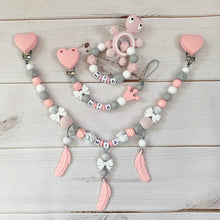Lade das Bild in den Galerie-Viewer, Schnullerkette Set mit Namen Mädchen Silikon rosa grau personalisiert