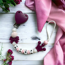 Charger l'image dans la galerie, Schnullerkette Nuckelkette mit Namen Silikon Mädchen Krone