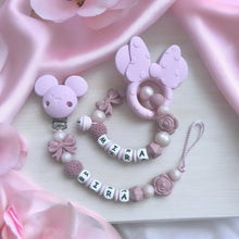 Lade das Bild in den Galerie-Viewer, Schnullerketten Set Mädchen rosa altrosa Silikon Maus