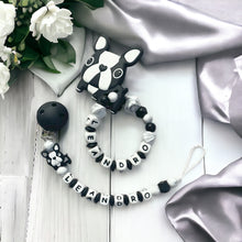 Lade das Bild in den Galerie-Viewer, Schnullerkette mit Namen Set personalisiert schwarz weiß