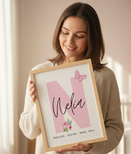 Load image into Gallery viewer, Kinderzimmer Bilder 3 Poster Set Wanddeko Babyzimmer Dekoration Mädchen rosa Blumen Regenbogen