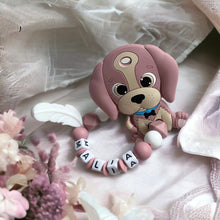 Lade das Bild in den Galerie-Viewer, Beißring Greifring Greifling mit Namen Silikon Hund rosa