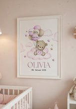 Load image into Gallery viewer, Geburtsposter Kinderzimmer Bild Poster Wanddeko Babyzimmer Dekoration Mädchen personalisiert mit Namen