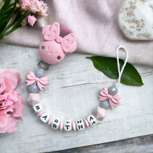 Lade das Bild in den Galerie-Viewer, Schnullerkette Nuckelkette Silikon rosa Mädchen mit Name Minnie Maus