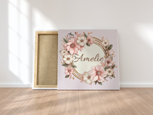 Charger l'image dans la galerie, Personalisiertes Kinderzimmer Deko Bild mit Namen Baby rosa Blumen
