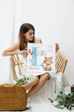 Lade das Bild in den Galerie-Viewer, Personalisiertes Kinderzimmer Bild mit Namen Baby Türkis Katze