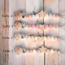 Lade das Bild in den Galerie-Viewer, Schnullerkette mit Namen Silikon Holz neutral Stern