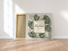 Lade das Bild in den Galerie-Viewer, Personalisiertes Kinderzimmer Bild mit Namen Baby Blätter Junge
