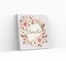 Charger l'image dans la galerie, Personalisiertes Kinderzimmer Deko Bild mit Namen Baby rosa Blumen
