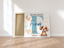 Lade das Bild in den Galerie-Viewer, Personalisiertes Kinderzimmer Bild mit Namen Baby Blau Bär Junge