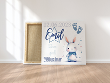 Lade das Bild in den Galerie-Viewer, Personalisiertes Kinderzimmer Bild mit Namen Baby Blau Junge