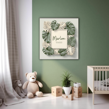 Lade das Bild in den Galerie-Viewer, Personalisiertes Kinderzimmer Bild mit Namen Baby Blätter Junge