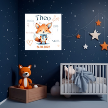 Lade das Bild in den Galerie-Viewer, Kinderzimmer Bild mit Namen und Geburtsdaten Baby Fuchs