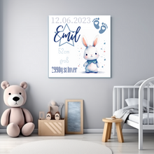 Lade das Bild in den Galerie-Viewer, Personalisiertes Kinderzimmer Bild mit Namen Baby Blau Junge