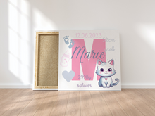 Lade das Bild in den Galerie-Viewer, Wandbild mit Namen Baby personalisiertes Bild Katze