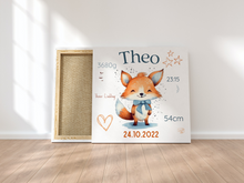 Lade das Bild in den Galerie-Viewer, Kinderzimmer Bild mit Namen und Geburtsdaten Baby Fuchs