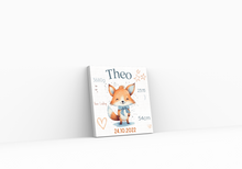 Lade das Bild in den Galerie-Viewer, Kinderzimmer Bild mit Namen und Geburtsdaten Baby Fuchs