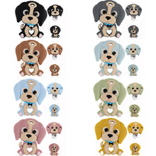 Lade das Bild in den Galerie-Viewer, Schnullerkette mit Namen Junge Silikon Hund Baby Geschenk hellblau beige