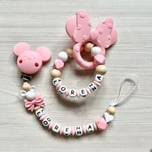 Lade das Bild in den Galerie-Viewer, Schnullerkette mit Namen Mädchen Set Silikon rosa