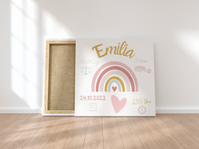 Lade das Bild in den Galerie-Viewer, Personalisiertes Kinderzimmer Bild mit Namen Baby rosa Regenbogen