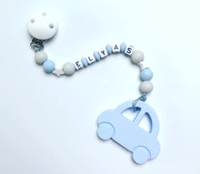 Lade das Bild in den Galerie-Viewer, Beißkette mit Namen Silikon Auto blau grau