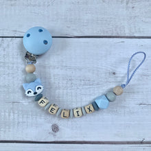 Carica l'immagine nel visualizzatore di Gallery, Schnullerkette Silikon Holz blau Fuchs