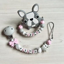 Lade das Bild in den Galerie-Viewer, Schnullerkette mit Namen Set Mädchen rosa grau