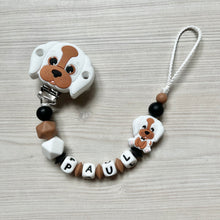 Lade das Bild in den Galerie-Viewer, Schnullerkette mit Namen Hund Silikon