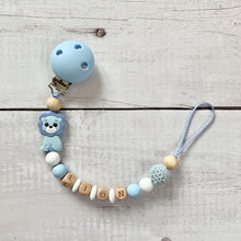Lade das Bild in den Galerie-Viewer, Schnullerkette Silikon Holz blau Löwe