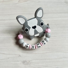 Lade das Bild in den Galerie-Viewer, Beißring Greifring Greifling mit Namen Silikon Mädchen rosa grau