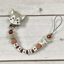 Lade das Bild in den Galerie-Viewer, Schnullerkette mit Namen Junge Silikon Fuchs