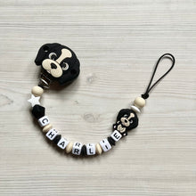 Lade das Bild in den Galerie-Viewer, Schnullerkette mit Namen Silikon Hund schwarz beige