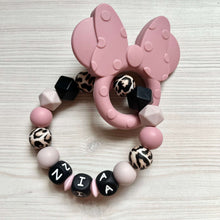 Lade das Bild in den Galerie-Viewer, Greifring Beißring Silikon schwarz Leo rosa Mädchen Minnie Maus