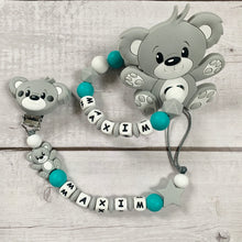 Lade das Bild in den Galerie-Viewer, Schnullerketten Beißring Set mit Namen Teddy