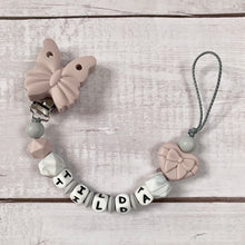 Lade das Bild in den Galerie-Viewer, Schnullerkette mit Namen Silikon Mädchen altrosa grau personalisiert