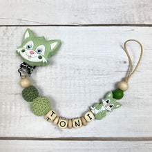 Load image into Gallery viewer, Schnullerkette mit Namen Silikon Holz Fuchs
