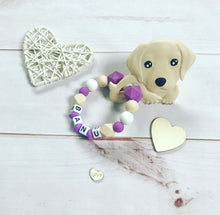 Charger l'image dans la galerie, Beißring Silikon Greifring Greifling mit Namen Mädchen Hund