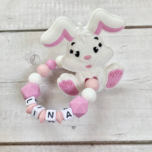 Load image into Gallery viewer, Beißring Greifring mit Namen Silikon Hase Baby Geschenk