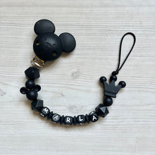 Lade das Bild in den Galerie-Viewer, Schnullerkette mit Namen Silikon schwarz Mickey Maus Krone